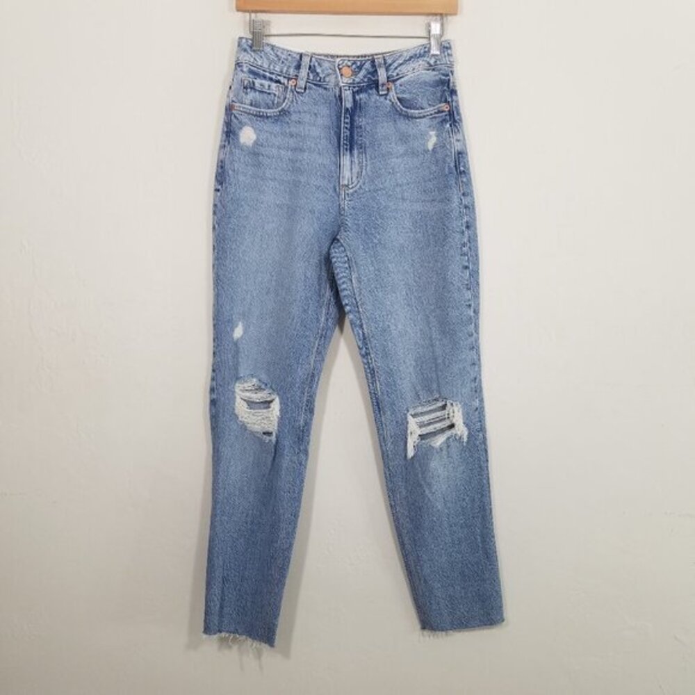 NWT Garage Mom Jean Pippa Blue Distressed Jeans Raw Hem Size 3/26